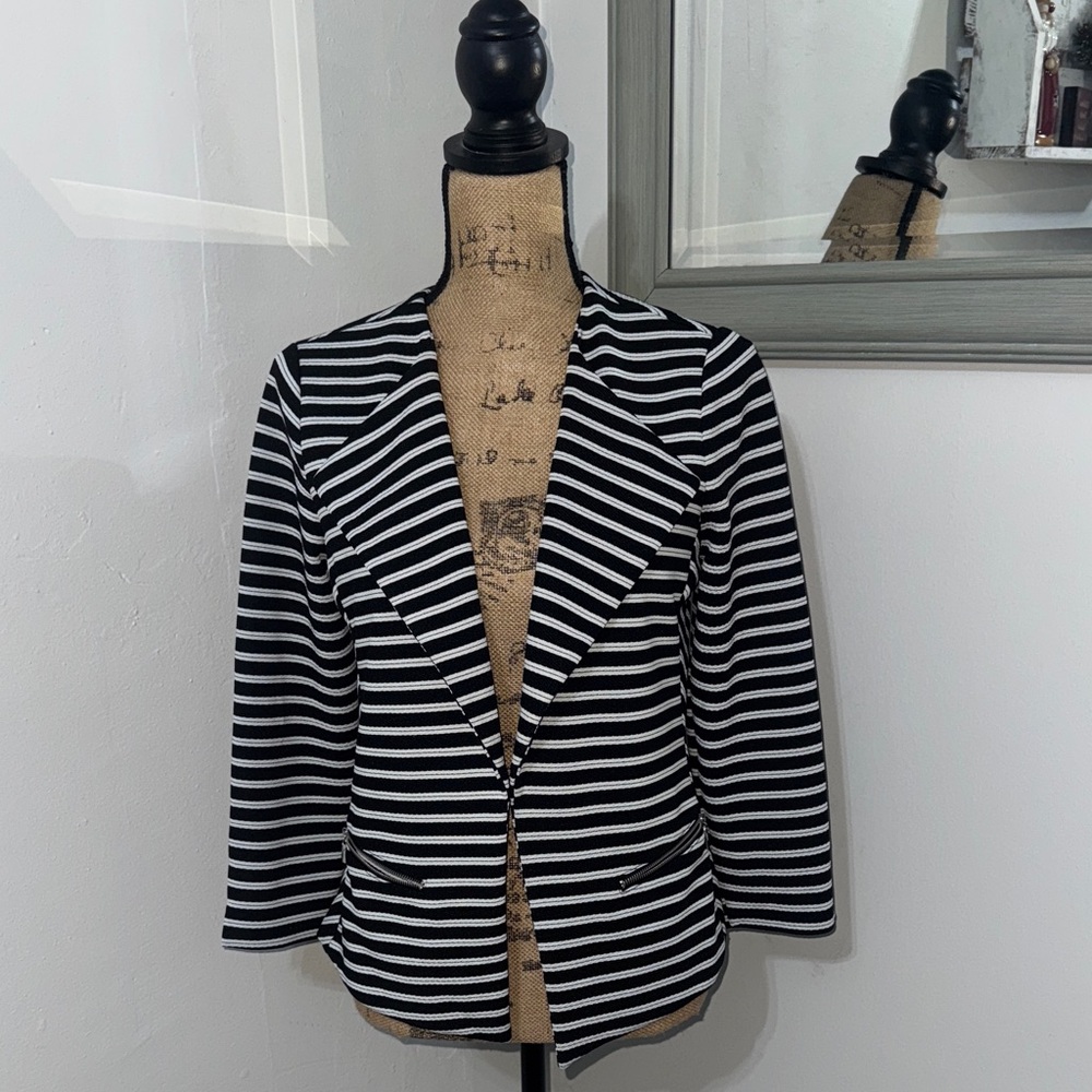 Striped Black and White Women's Blazer